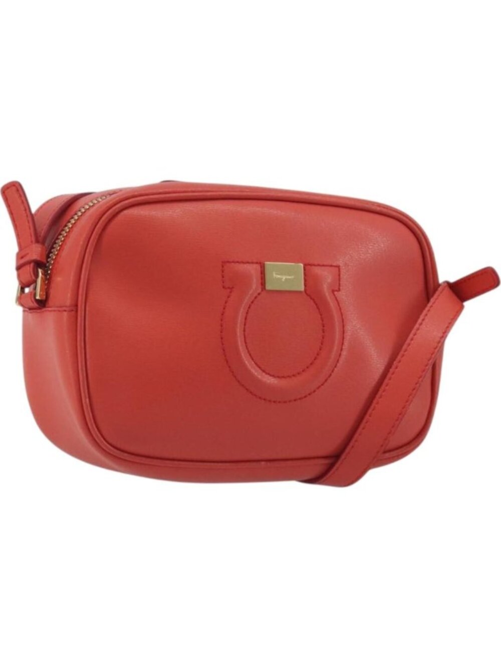 Salvatore Ferragamo Gancini Shoulder Bag Leather Orange Gold Tone